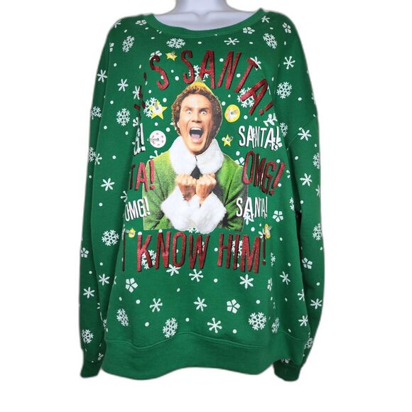 Elf “I Know Him!” Light-up Christmas Sweatshirt Green Snowflake Print Size XXXL - Picture 1 of 10